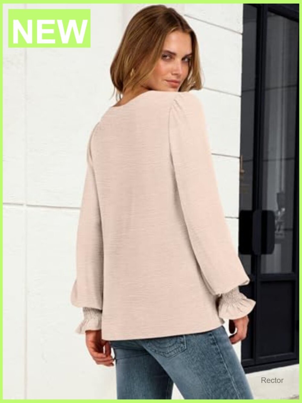 Women's Puff Long Sleeve V-Neck Blouse Business Casual Dressy Office Top View 6